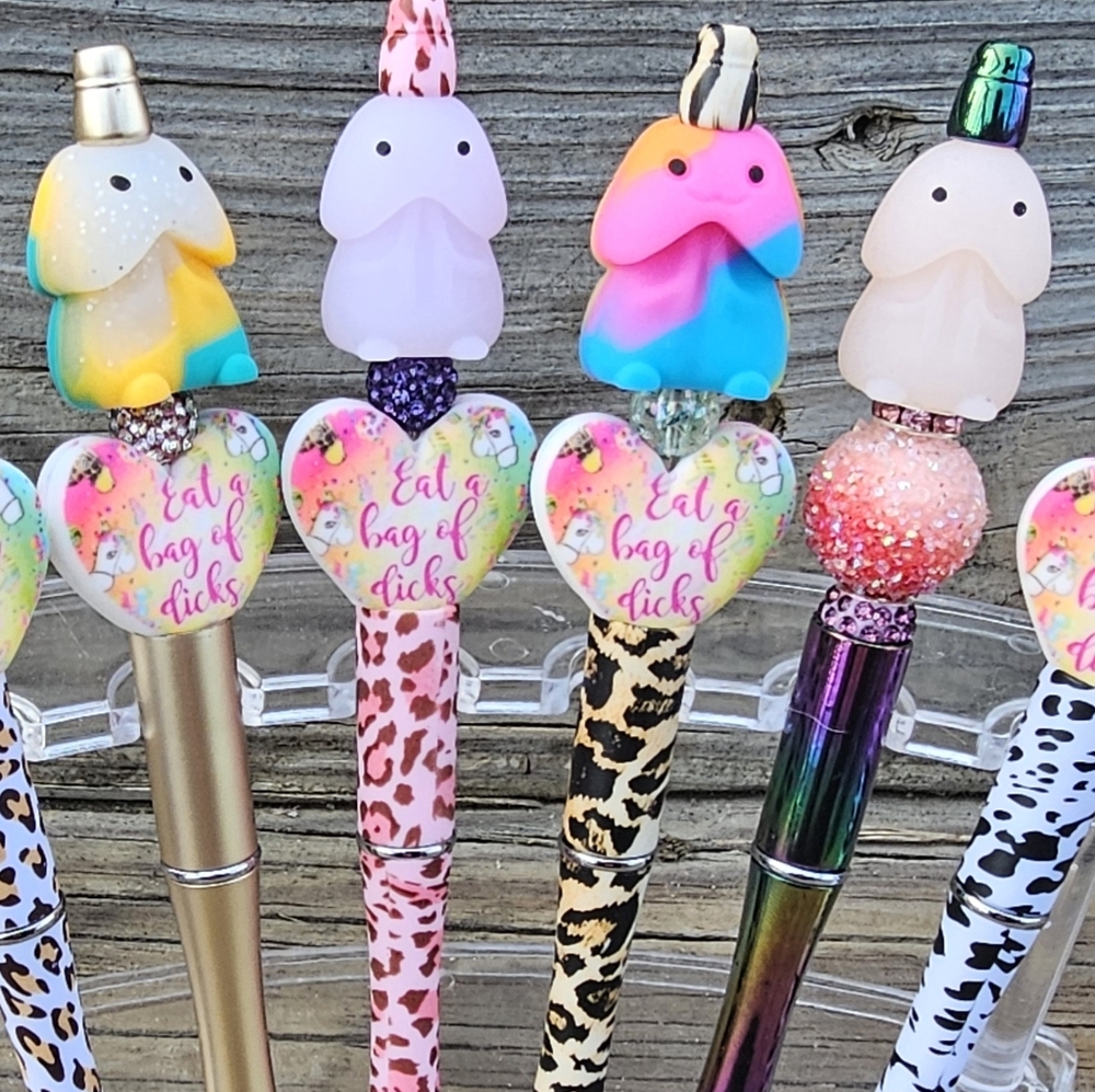 BEADED ANIMAL PRINT EAT A BAG OF DI#KS PEN (1).with Refill And Pen Sleeve - Picture 4 of 7